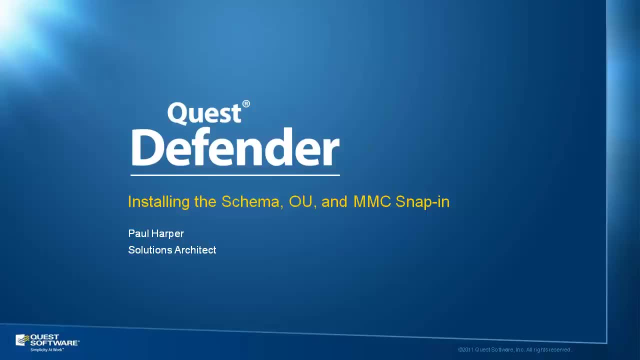 Installing the Defender Schema, OU, and MMC Snap-in